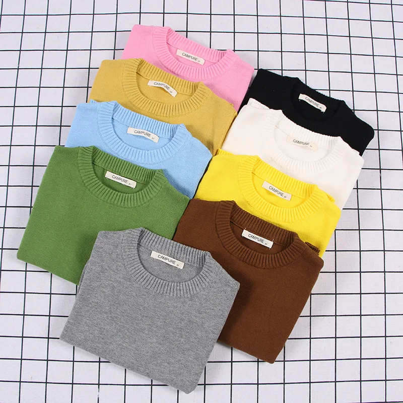 Autumn Winter Baby Boys Girls Sweater Solid Color Thicken Children Knitted Pullover Jumper Top Toddler Sweaters