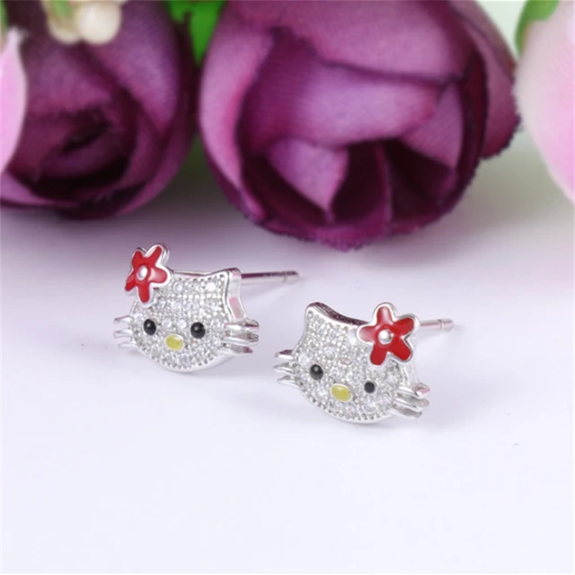 RARE PAIRE BIJOUX Boucles Oreilles Chat Figurine Hello Kitty