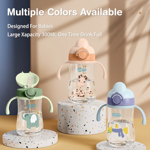 Portable Baby Water Bottles 300ml Baby Feeding Cup With Straw Children Learn Feeding Drinking Bottle Kids Training Cups BPA Free 6