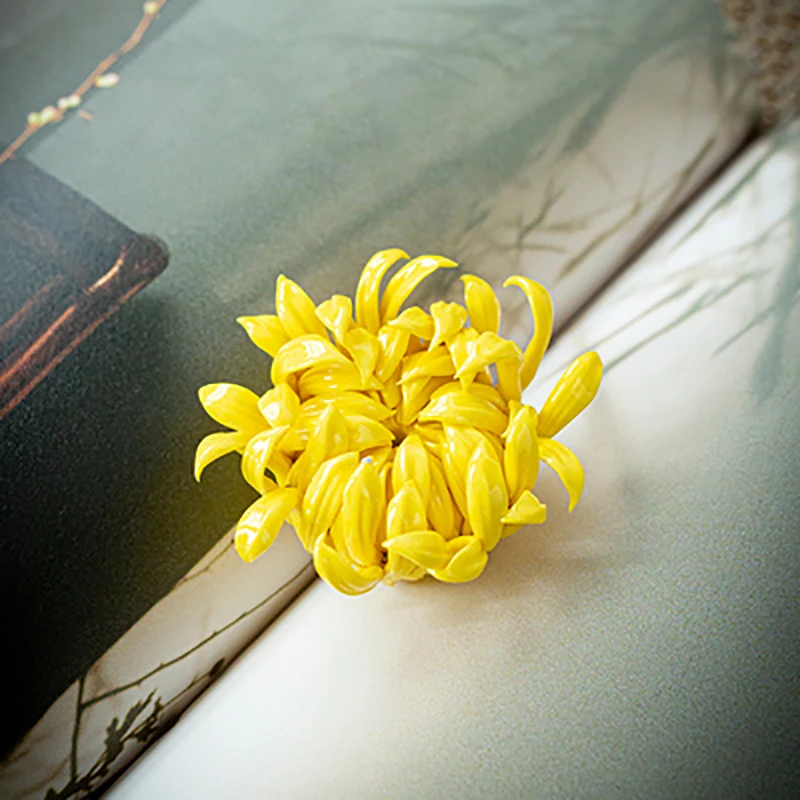 Ceramic Yellow Chrysanthemum Tea Pet Flower Incense Burner Stick Holder, Aromatherapy, Cha Dao, Tearoom, Yoga, Office Supplies