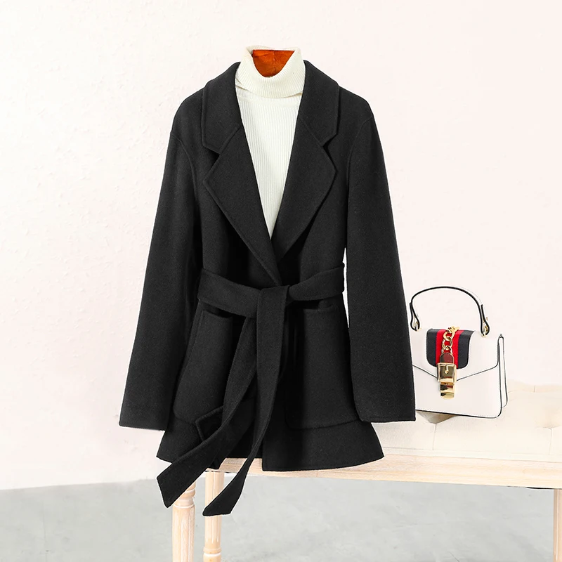 

Autumn and Winter Short Double sided Woolen Coat for Women 2023 New Korean Fashion Slim Fit Cashmere Lace Up Coat