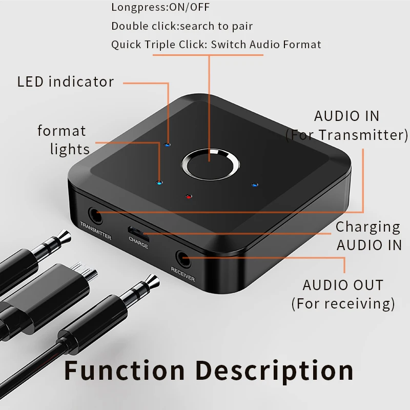 Disour Qcc3040 em Bluetooth 5.2 Transmissor Receptor 24bit 96khz Aptx Adaptável ll hd de Baixa Latência Multi-ponto sem Fio Adapte - Image 4