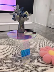 Mesa auxiliar de acrílico de estilo nórdico, mueble para el hogar con diseño de arco iris colorido, acrílico transparente, iridiscente