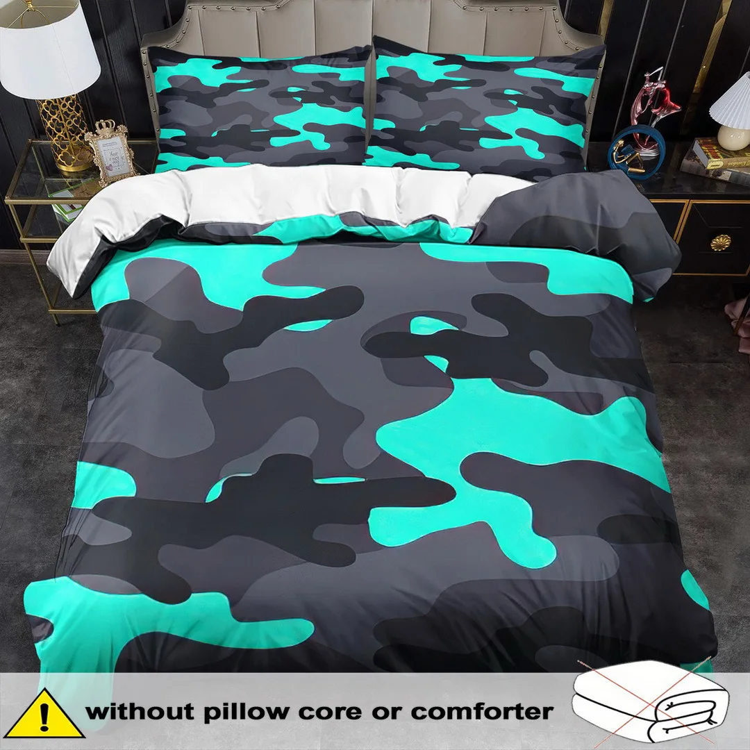 2/3Pcs Camouflage Print Duvet Cover Set, 100% Polyester Soft Breathable Bedding with Pillowcases, Machine Washable All Season