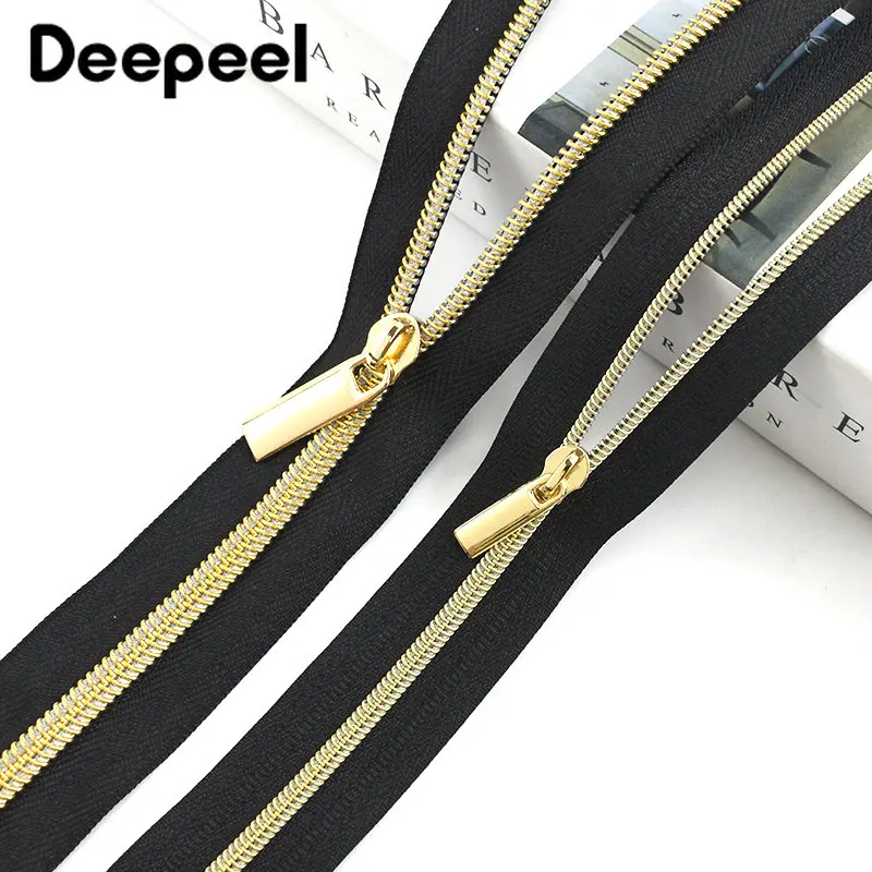 

10Meters 3# 5# Nylon Zipper Tape LightGold Zip Puller Slider Decorative Coil Zippers Garment Bag Repair Kit Sewing Accessories