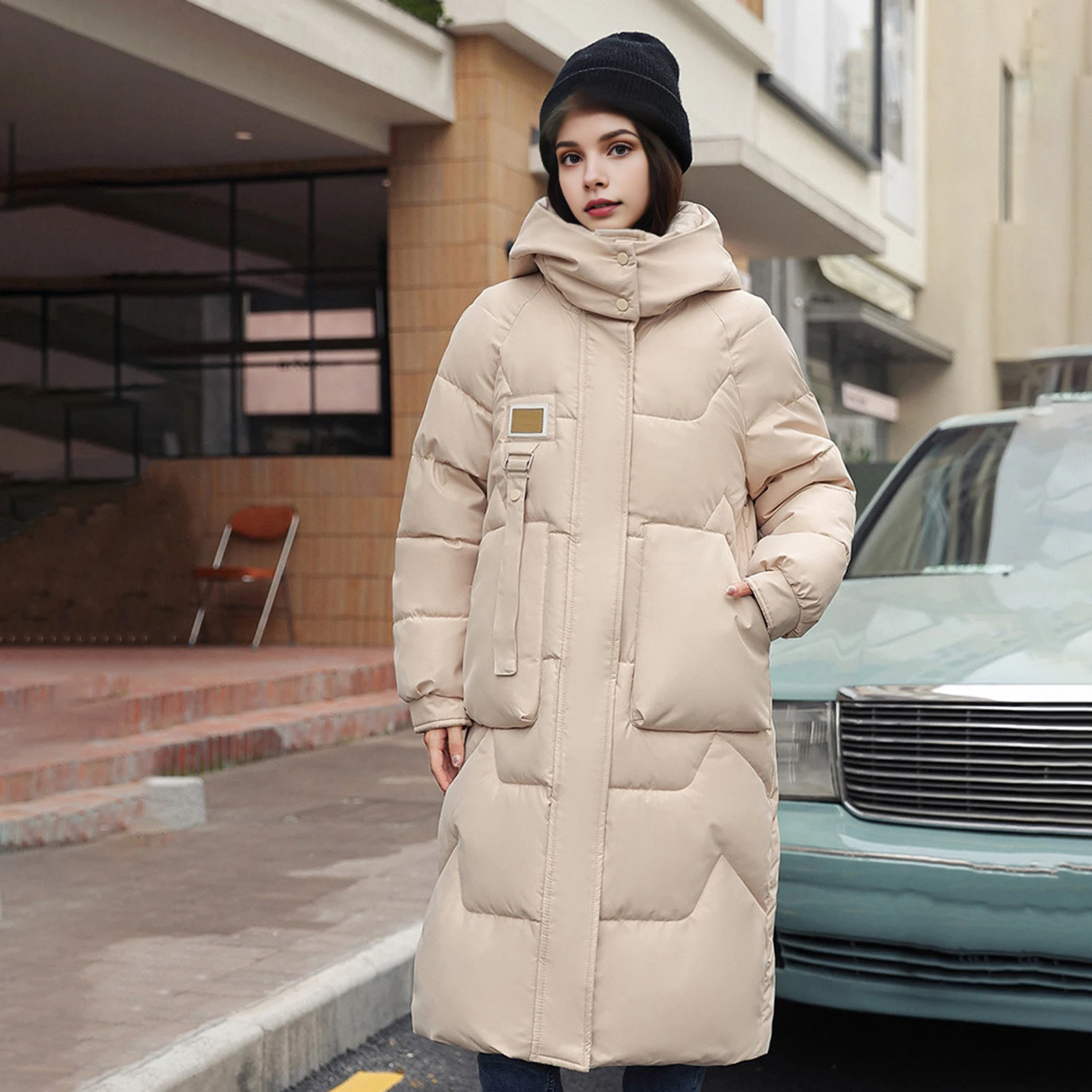 Pluma Mujer Largos Moda Casual Parka Invierno Con Capucha De Piel Elegantes Manga Larga