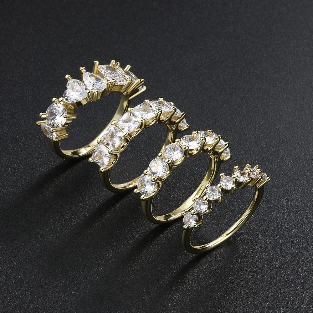 Women's Ring Gold Color Geometry Cubic Zirconia Minimalist Stacking Rings Finger Accessories Jewelry Gifts