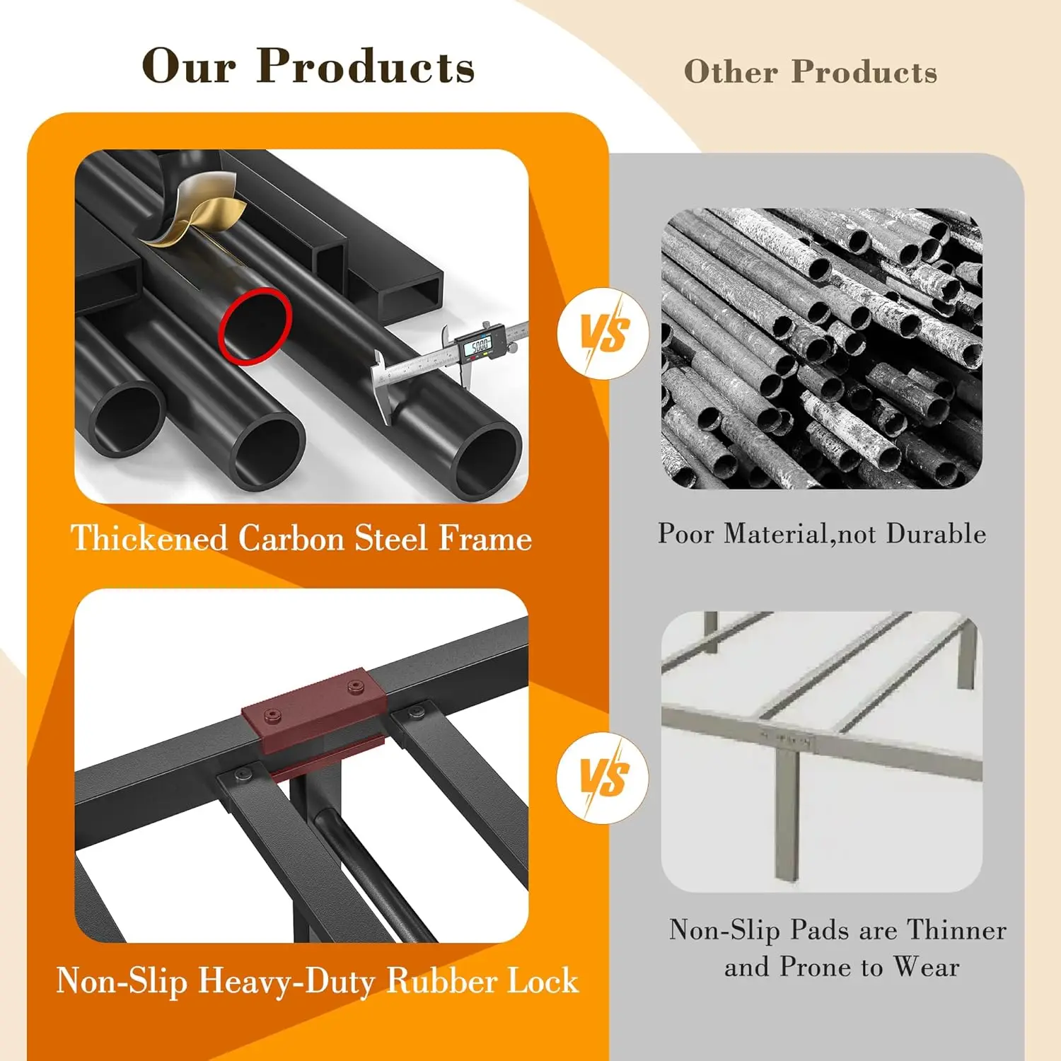 King Bed Frame with Headboard, Metal King Size Bed Frame with LED Lights and Power Outlets, Heavy Duty Steel Slats Support