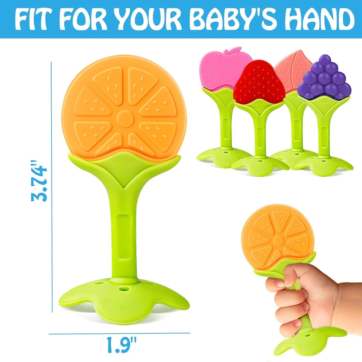 Silicone Teether Teething Baby Toy Silicone Teether For Teeth Babies Accessories Newborn Fruit Sucking Chew Toys For Newborn Baby BPA-Fre Gift