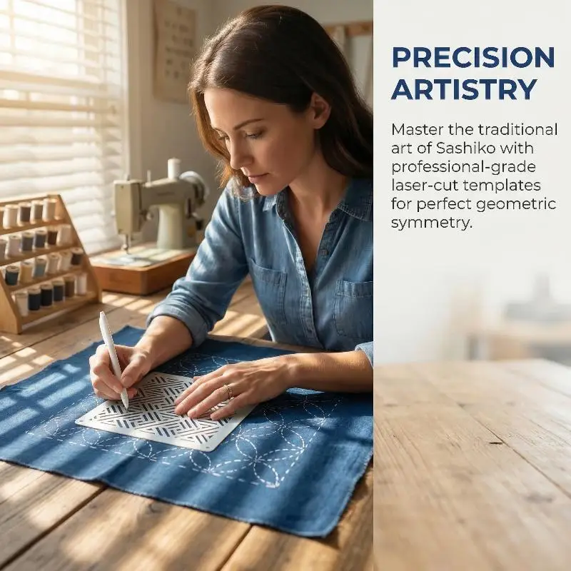 Sashiko Embroidery Stencil Kit Reusable Template Set for Handicraft Quilt Making DIY Sewing Patchwork Decoration Crafts 2