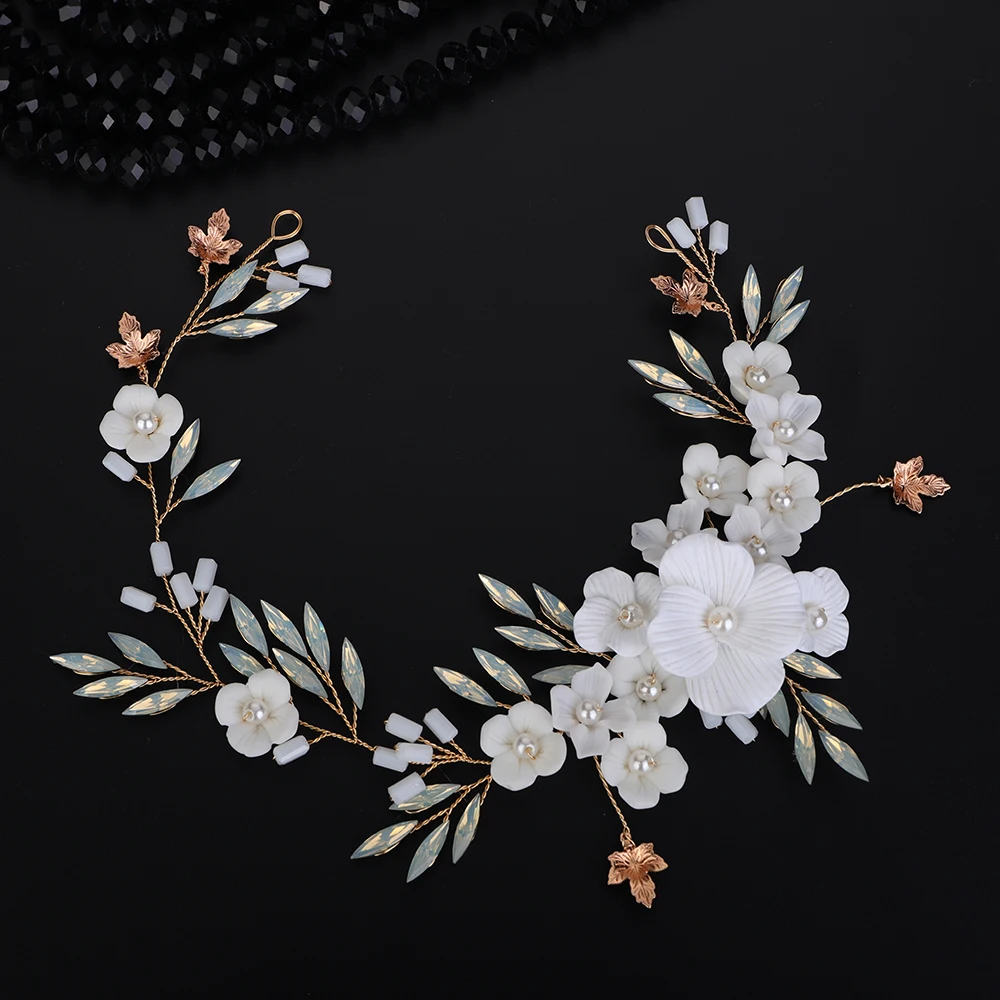 MIMIOR Handmade Bridal Rhinestones Headband Pearl Headpieces Flower Wedding Head Jewelry Women Hair Accessories Hairband