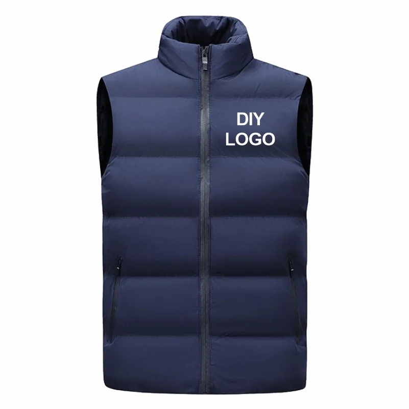 Men's Sleeveless Vest Stand Collar Thicken Jacket Down Windproof Winter Coat Custom Printing Company Brand Diy Logo Warm Vest 4