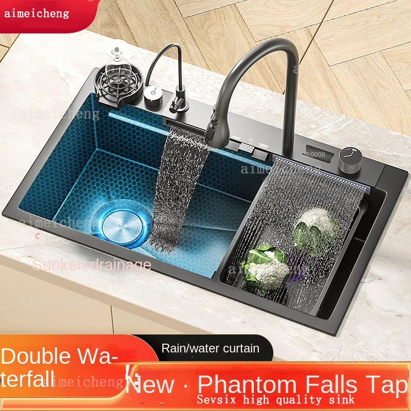 SUS304 stainless steel Feiyu Waterfall  large vegetable household handmade kitchen sink Left Side Drainage 1