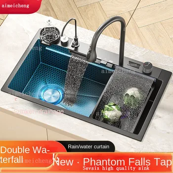 SUS304 stainless steel Feiyu Waterfall  large vegetable household handmade kitchen sink Left Side Drainage 1