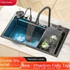 SUS304 stainless steel Feiyu Waterfall  large vegetable household handmade kitchen sink Left Side Drainage 1
