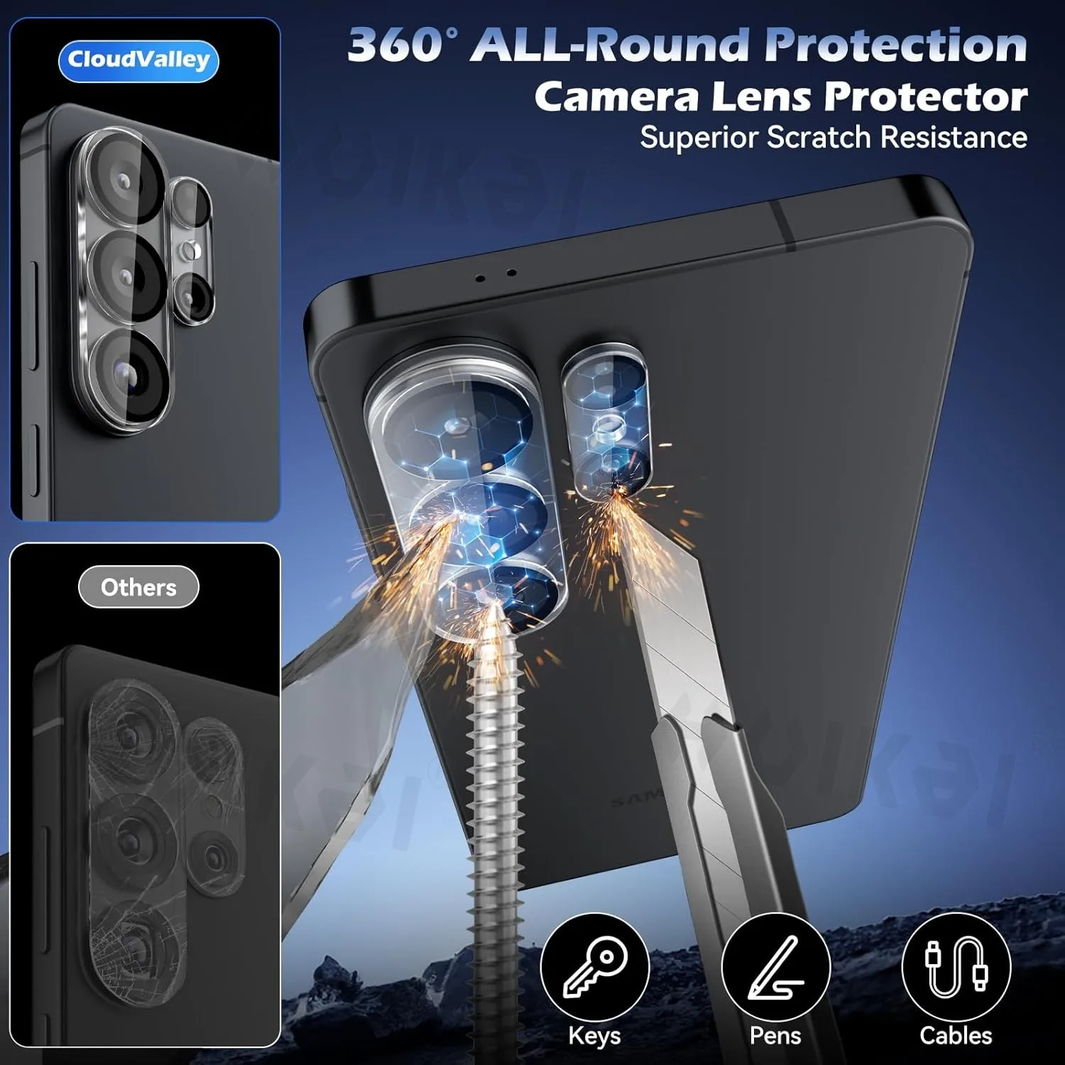 Premium 3-Pack HD Clear Camera Lens Screen Protector with Drop Protection and Anti-Scratch Tempered Glass
