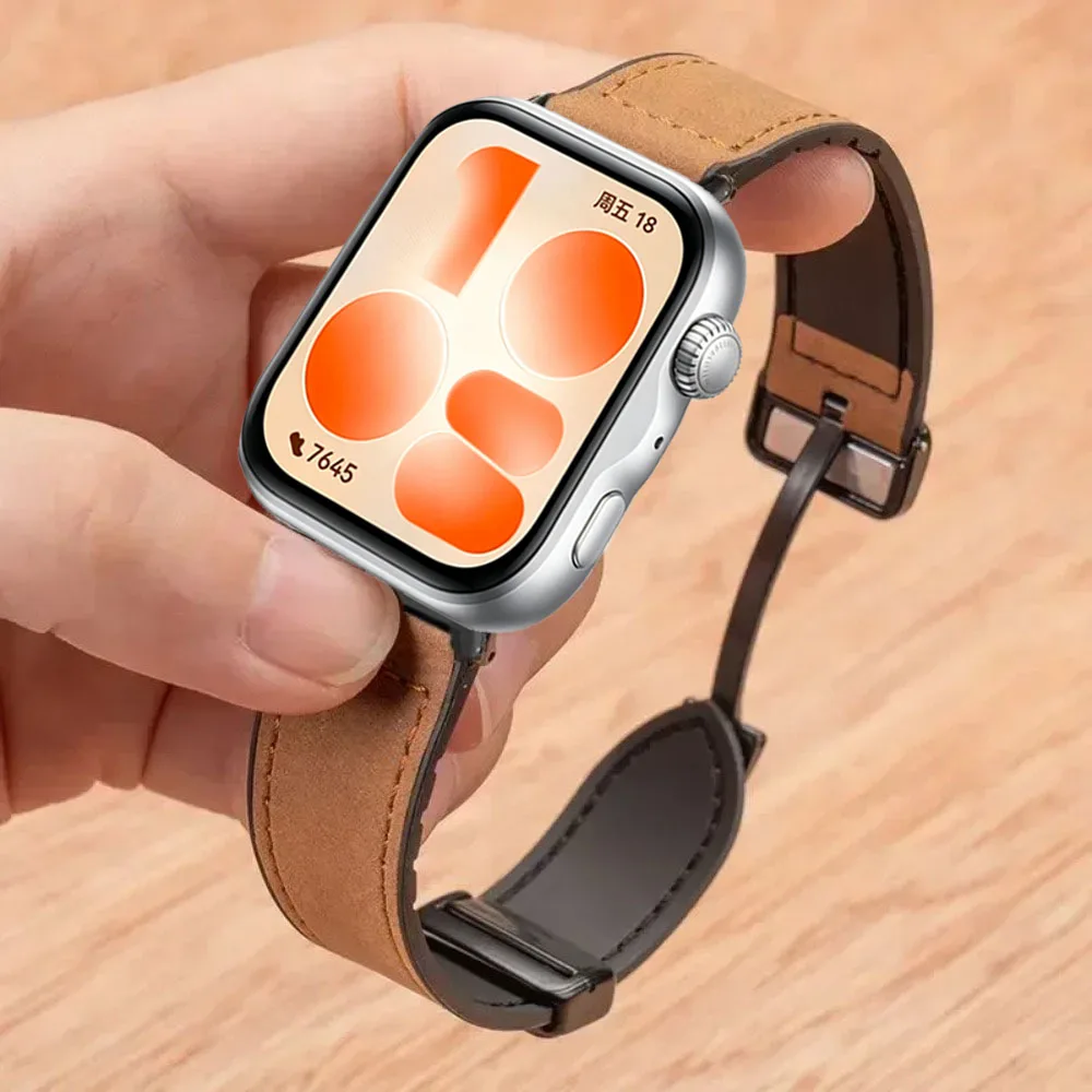 Magnetic Buckle Leather-Silicone Breathable Watch Strap