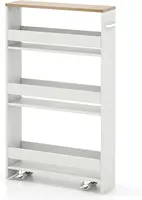 on Wheels Next to Fridge, Laundry Room Cart Between Washer and Dryer, Narrow Kitchen Cart for Small Spaces (White & Natural) 1