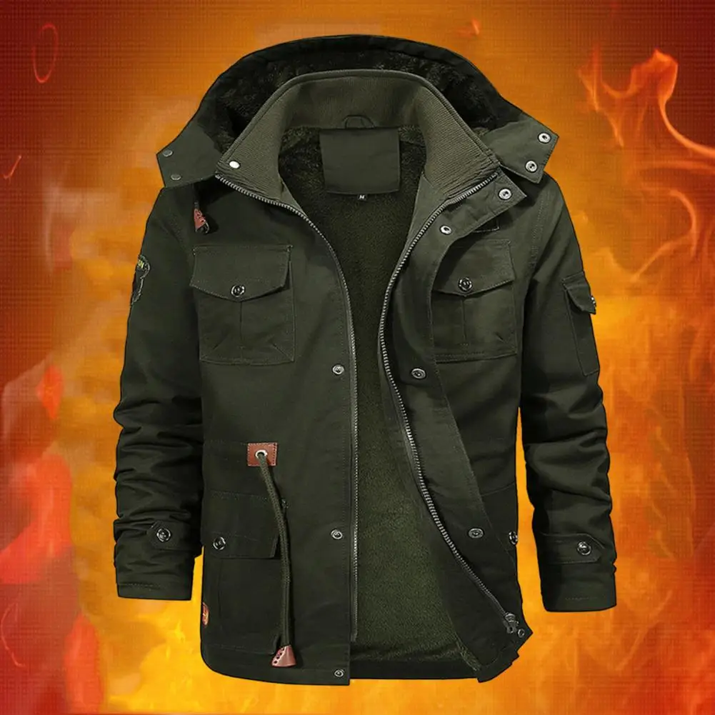 Men Winter Jacket Coat Detachable Hooded Stand Collar Long