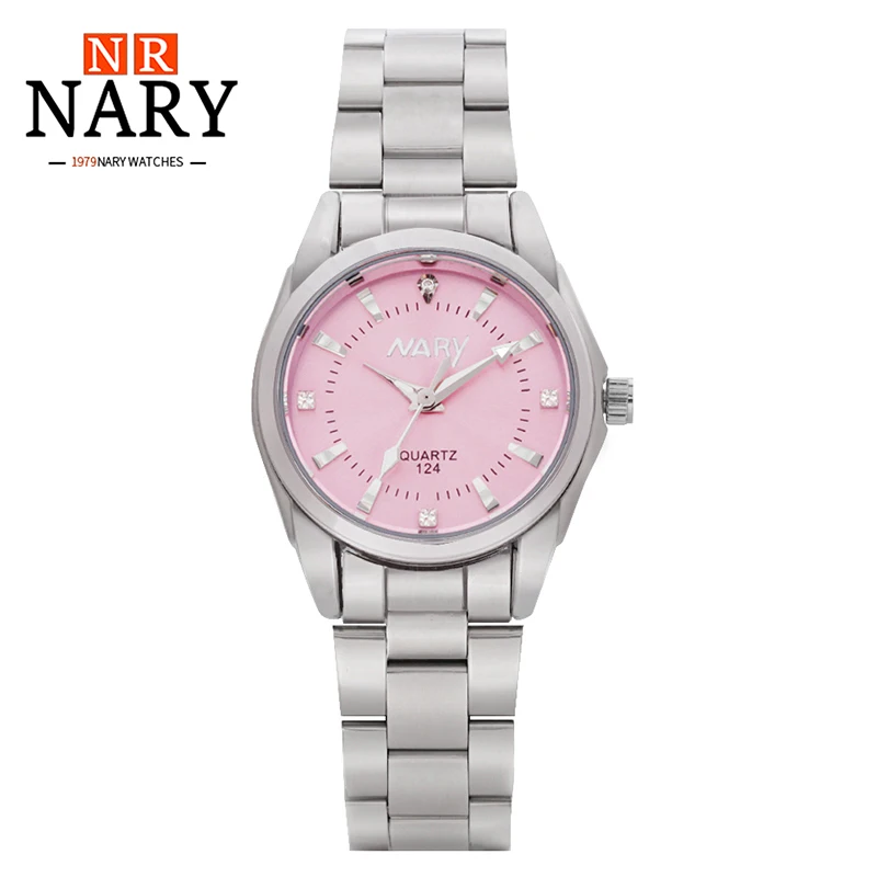 Часы наручные NARY женские кварцевые, модные простые светящиеся в деловом стиле, водонепроницаемые с браслетом из нержавеющей стали, 124