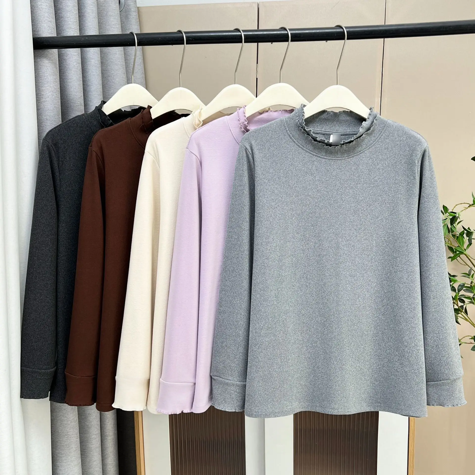 XXXXL Fashion Plus Size Women's T-Shirt Autumn Winter Stylish Double Ruffled Collar Long Sleeve DE Velvet Warm Base Tops 2587