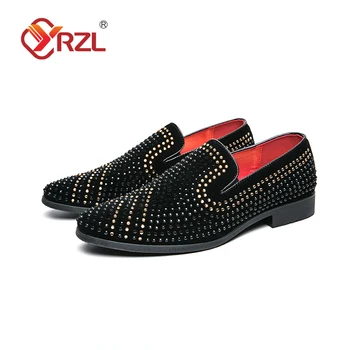 YRZL Dress Shoes Men Rhinestones Decorate Leather Shoes Slip on Flats New Design Moccasin Party Wedding Office Shoes for Men ጫማ ሰብኡት ራይንስቶን ብቘርበት እተሰርሐ ጫማ ኣብ ቅጥራን ሓድሽ ንድፊ ሞካዚን ናይ መርዓ ቤት ጽሕፈት ሰብኡት ጫማ - Image 4