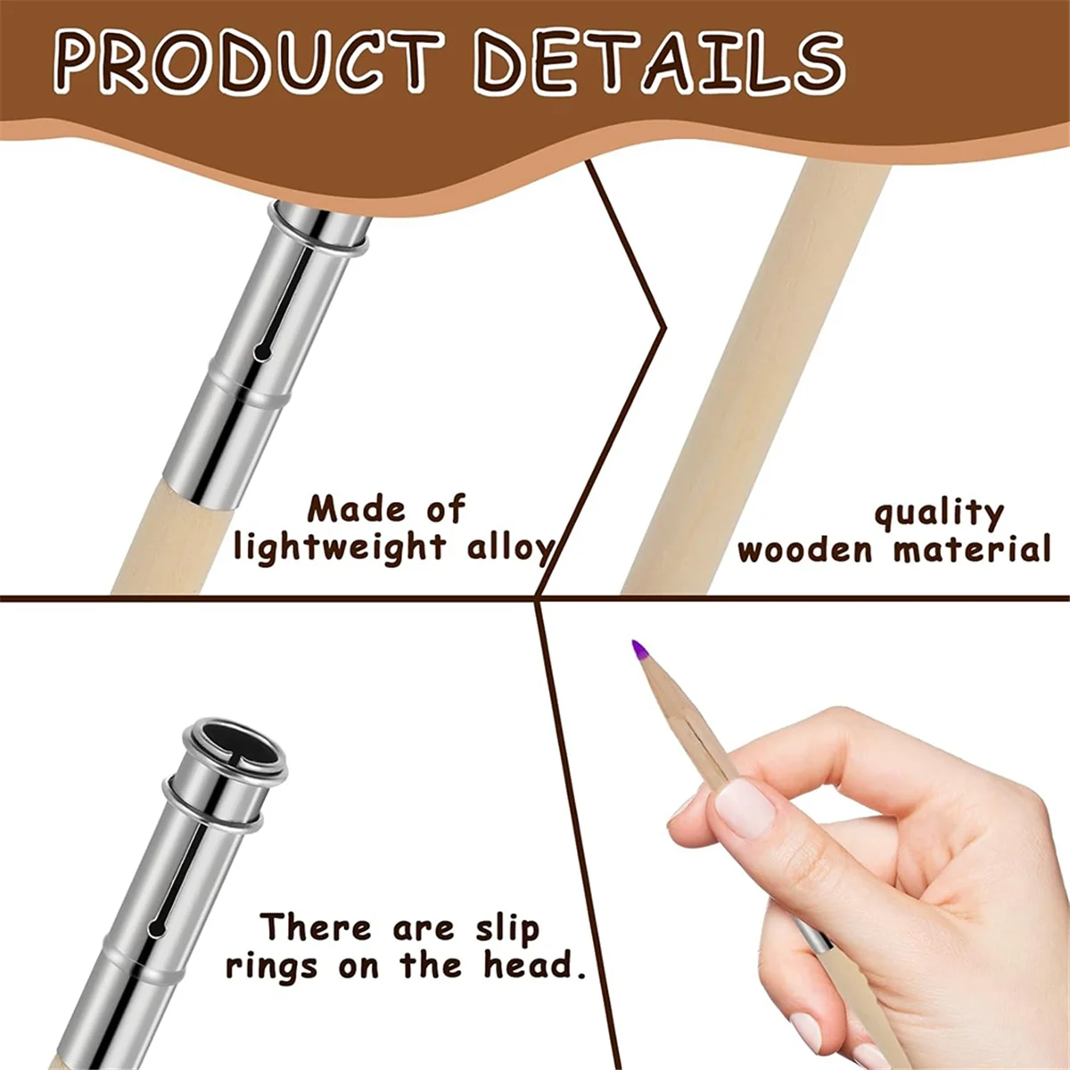 12 PCS Wooden Pencil Pencil Extenders for Artists with Adjustable Metal Handle Lengthener Pull Charcoal Holder
