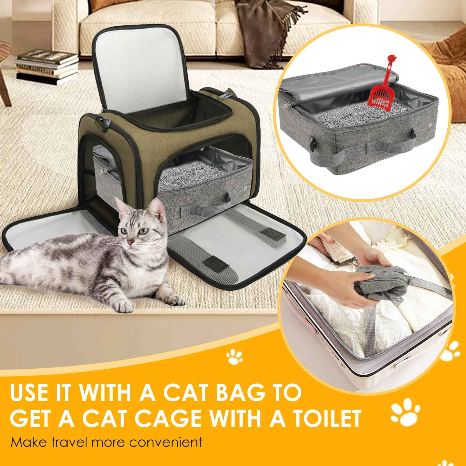 Portable Cat Litter Box Foldable Cat Travel Litter Box with Litter Scoop Square/Rectangle Waterproof Leakproof Pet Toilet Tray