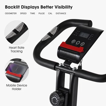 Exercise Bike Folding Stationary Bike Recumbent Exercise Bike Machine Home with LCD Monitor Phone Holder Portable 5