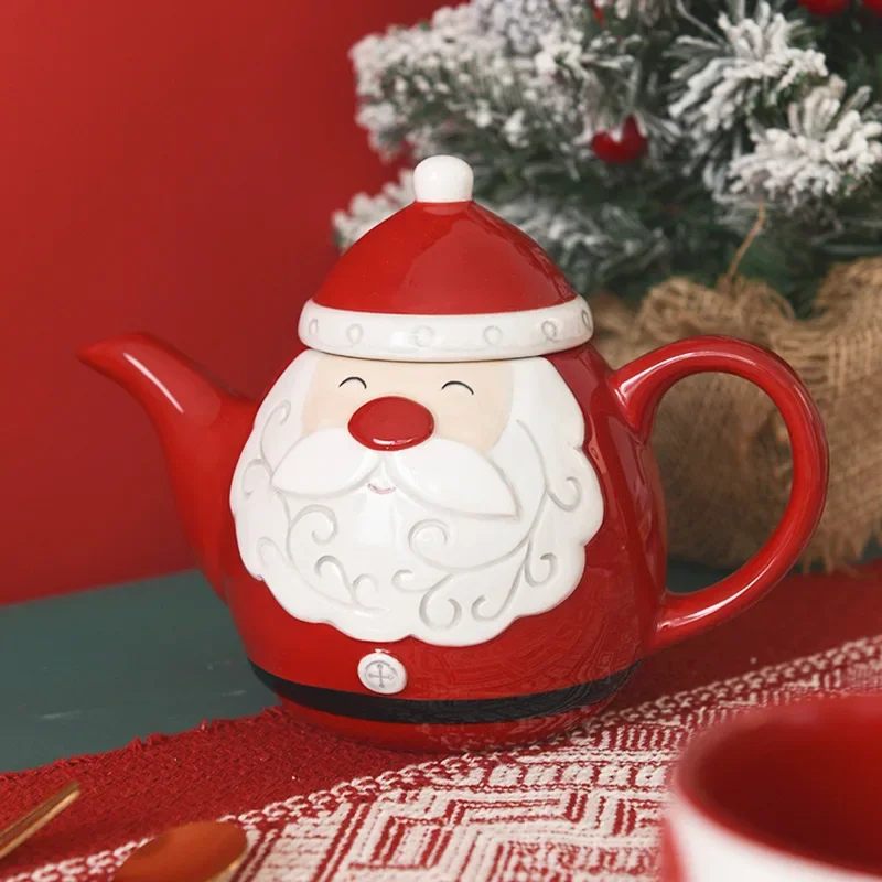 Ceramic Santa Claus Coffee Cup and Teapot Set for Christmas