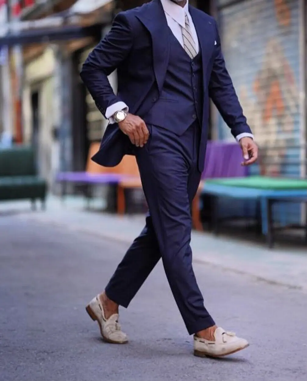 

New Men's Customized Suit Slim Fit Men's Suit in Blue with Vest Suit Wedding Men's Suit Stage
