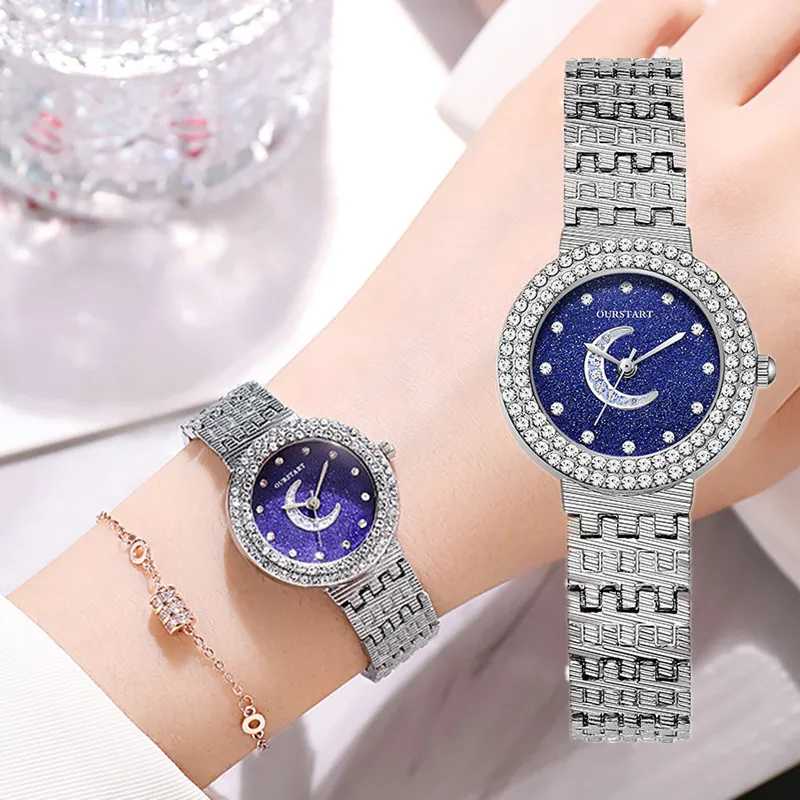 Reloj Mujer Elegante Fashion Moon Watch Women Blue Watches Luxury Diamond Quartz Orologi Da Polso Montre Femme Bulk Items All'Ingrosso