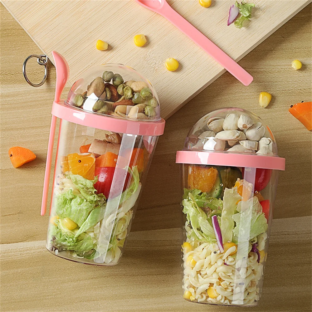 400ml Breakfast Fruit Oat Yogurt Salad Cup Lid Spoon Two Layer Food Storage Portable Fitness Weight Reducing Food Storage Cup 2