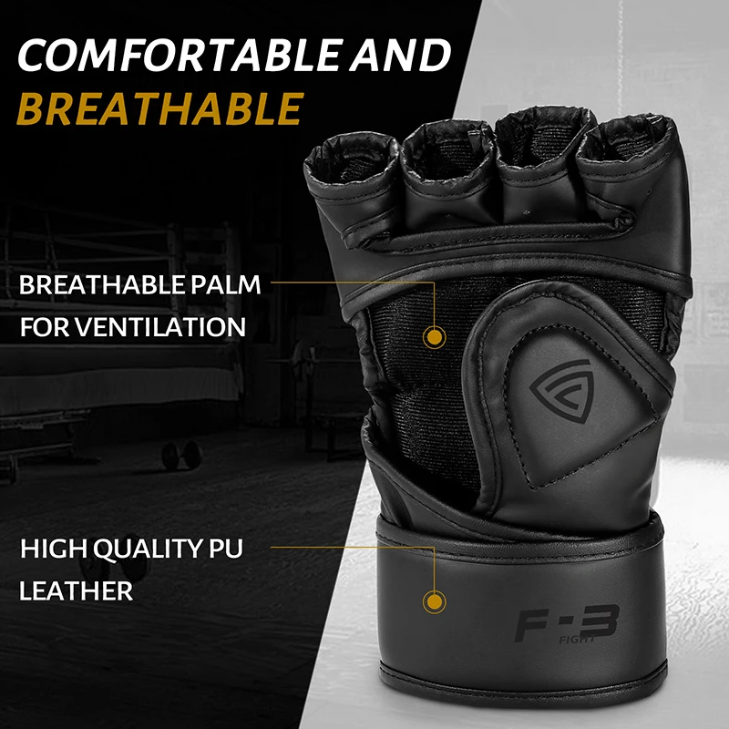 FIVING Half Finger Boxing Gloves PU Leather MMA Fighting Kick Boxing Gloves Karate Muay Thai Training Workout Gloves Men