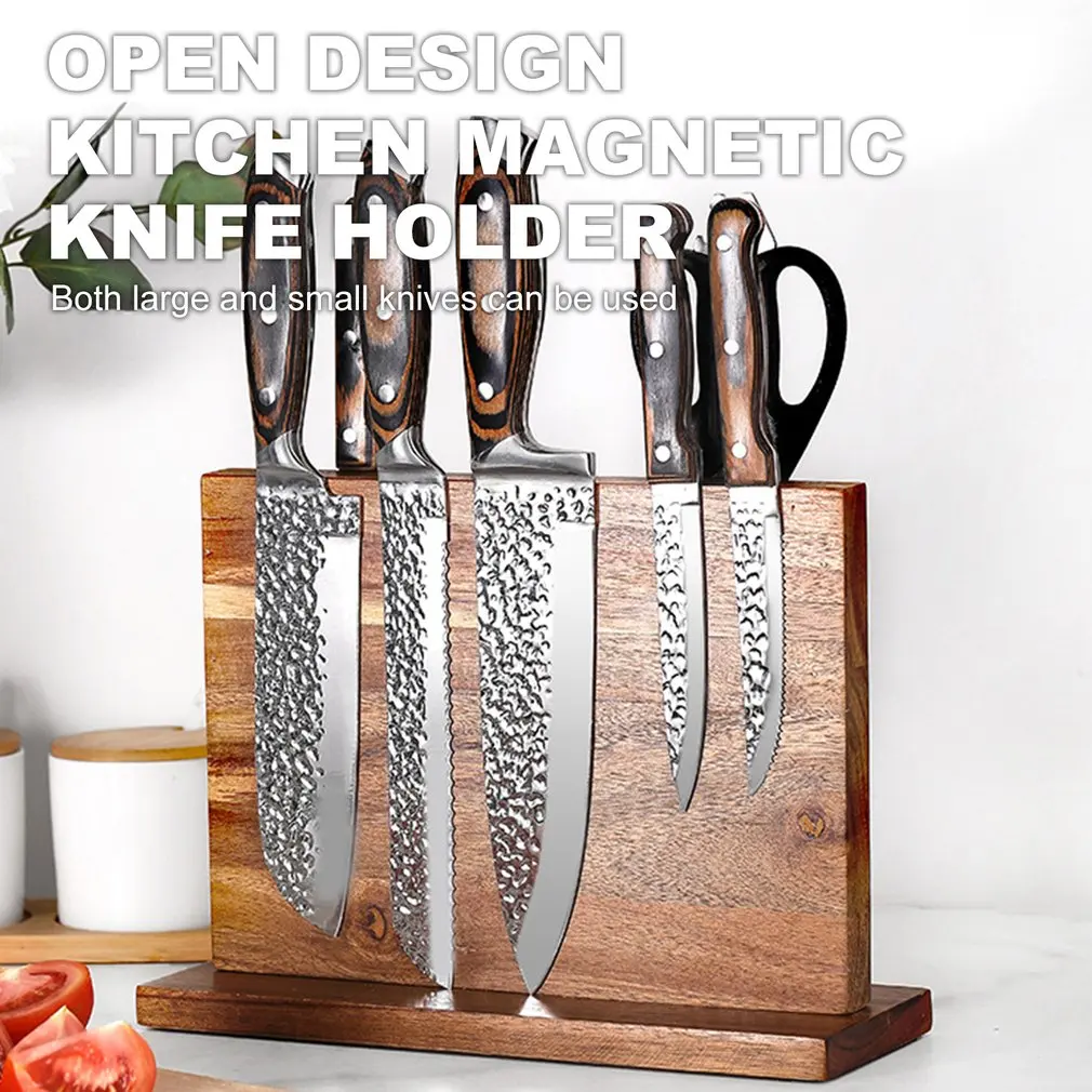 Portacuchillos magnético de madera, soporte universal para cuchillos y  soporte organizador con imanes fuertes, soporte para cuchillos ahorrador de