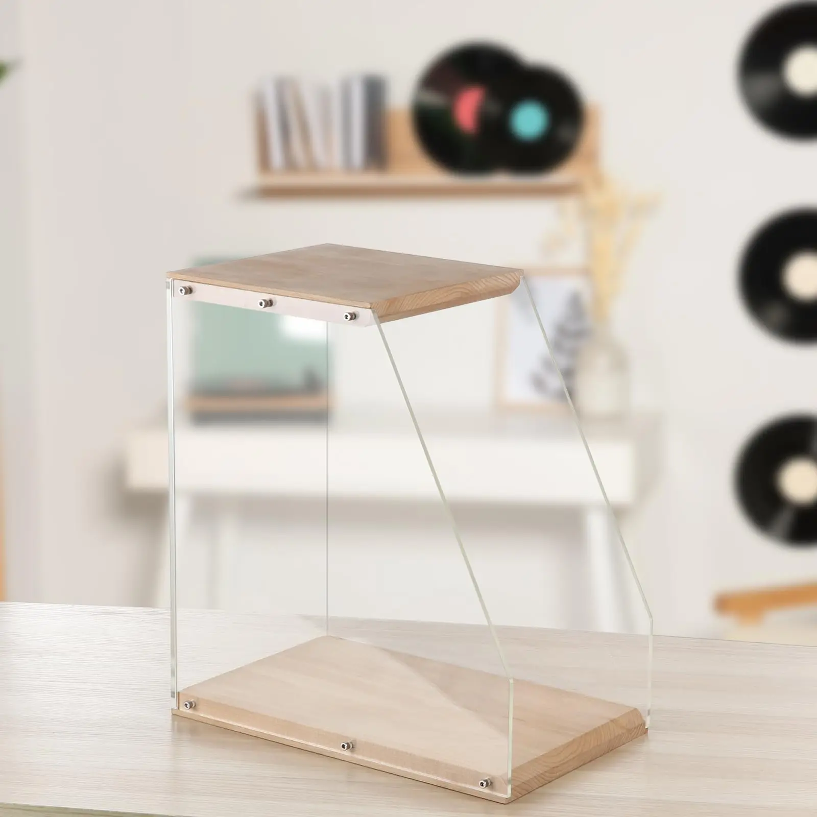 Vinyl Record Storage, Vinyl Record Album Holder, Box Case Crate, Desktop Acrylic & Wooden LP Record Crate, Holds to 40+ Records 4