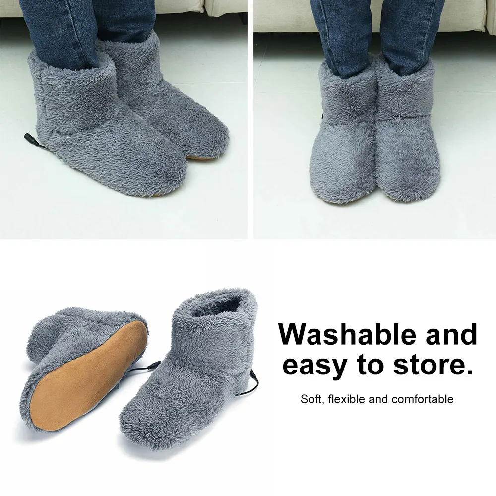 USB Heating Slipper Electric Heated Boots Plush Feet Warmer USB Warm Shoes Winter Office Home Heating Shoes Gift for Men Women