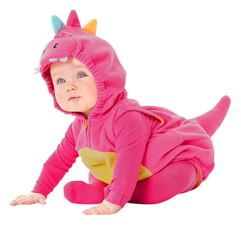 Cosplay Costume Halloween Dress Outfit Baby Girl Pink Dinosaur Costume Infant Toddler Hoodie Bodysuit Short Romper Photography Halloween Fancy Dress 6M 12M 18M 24M