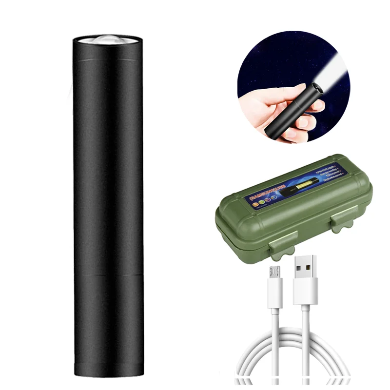 미니 토치 LED 충전식 손전등, 휴대용 USB 충전 손전등, 내장 배터리, 야외 캠핑 랜턴