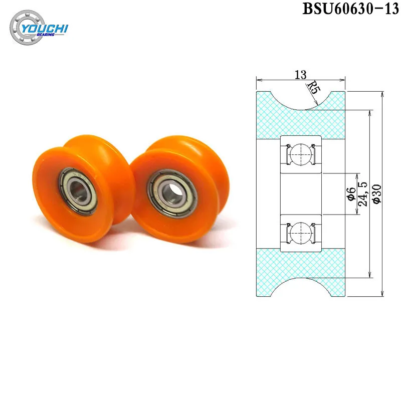 

4pcs 6x30x13 POM Coated U Shaped Pulley BSU60630-13 Polyformaldehyde U type Bearing 30mm Diameter Plastic Roller 6*30*13