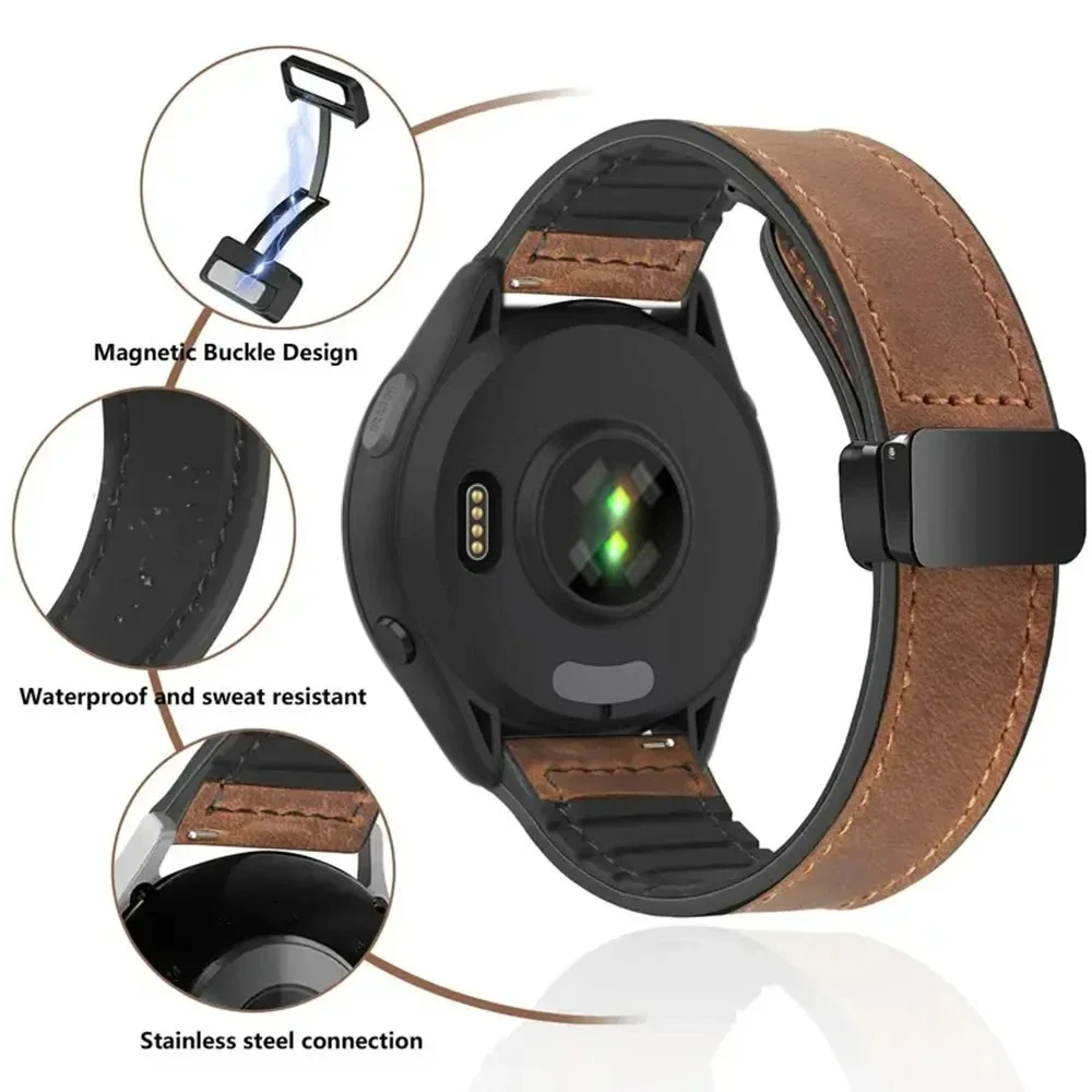 Dual-Material Magnetic Bracelet Band - Leather and Silicone Strap in 22mm and 20mm Sizes