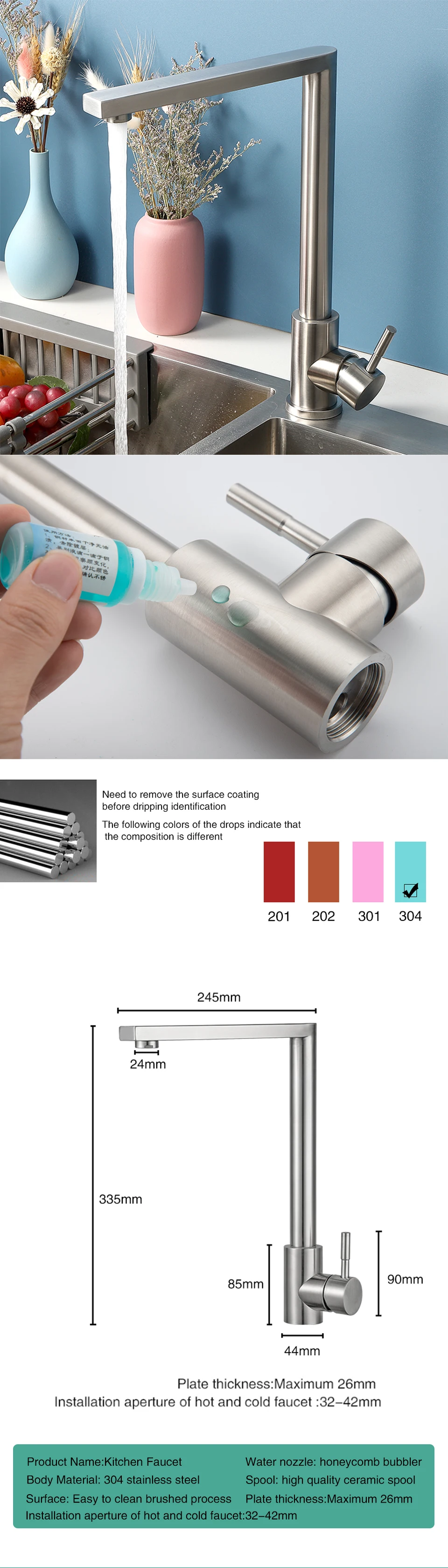 Description Picture 3 of itemULA Stainless Steel Kitchen Faucet 360 Degree Rotate Flexible Sink Faucet Hot Cold Water Kitchen Sink Mixer Tap