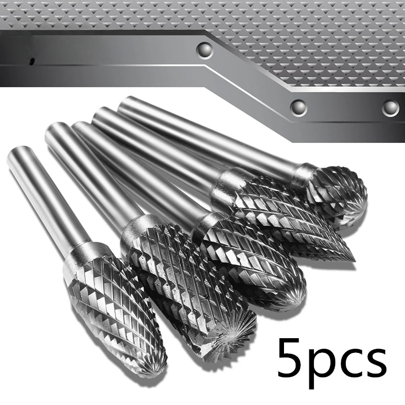 

5pcs Double Groove Rotary File 6×10mm Grinding Head Tungsten Carbide Burr Milling Set Finishing Cutter Drill BitMetal Mould