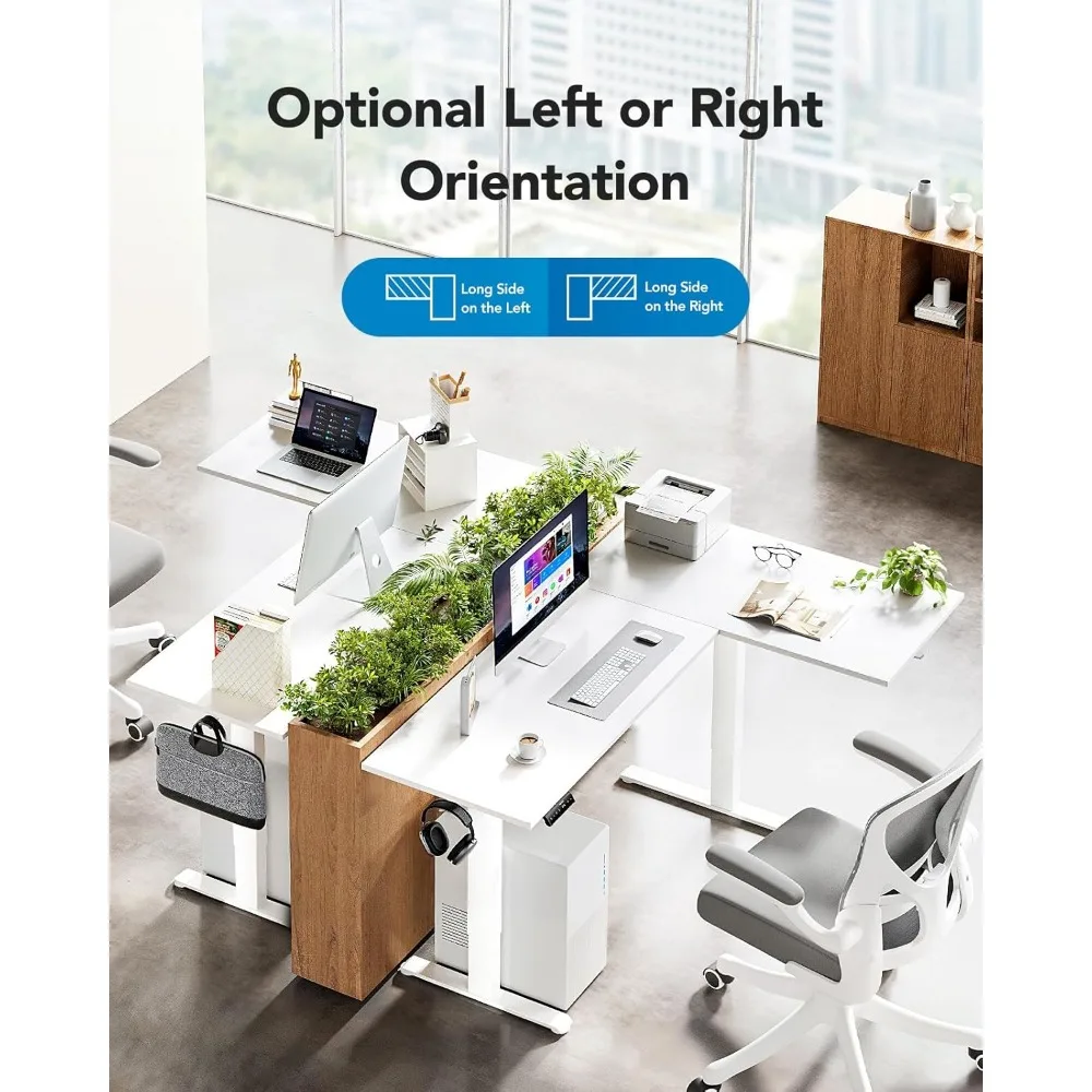 63x40 inch Dual Motor L Shaped Electric Standing Desk with 3 Preset Heights, Electric Height Adjustable Computer Table, 2 Hooks