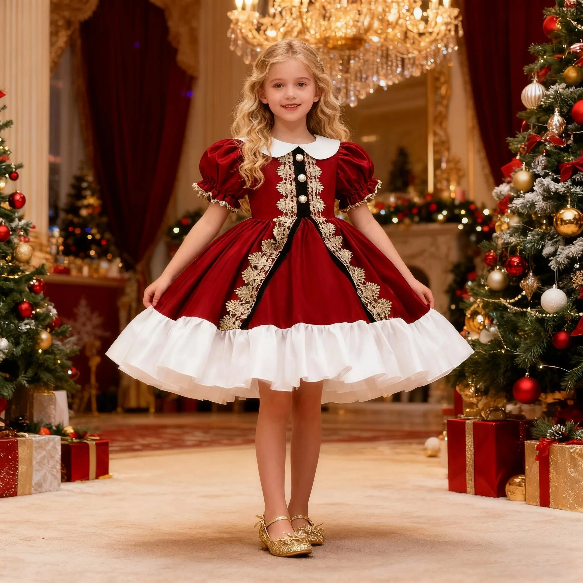 Embroidered Winter Christmas Dress Luxury Birthday Princess Dress