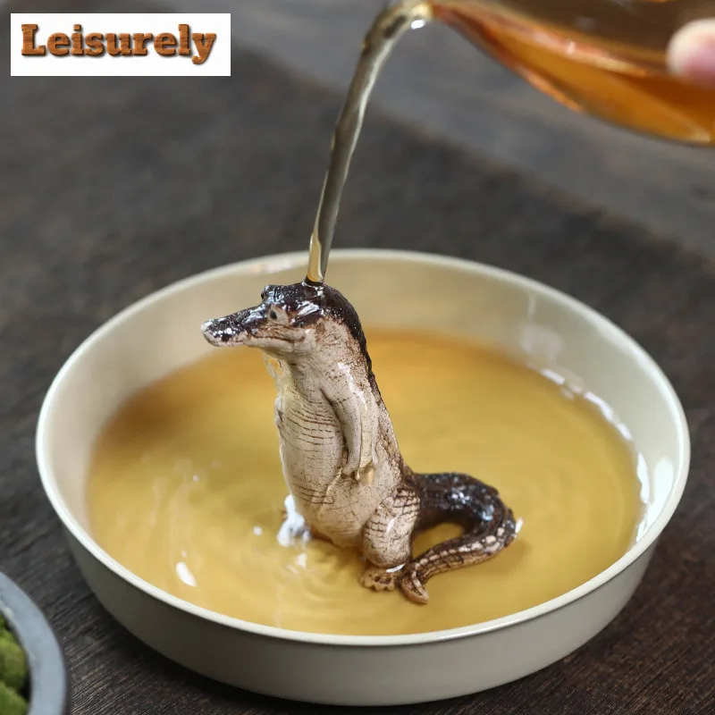 Yixing Zisha Crocodile Financial Baron Tea Pet Japanese Tea Sculpture Tea Figurine Play Toys Tea Statue Ornaments Craftsmanship