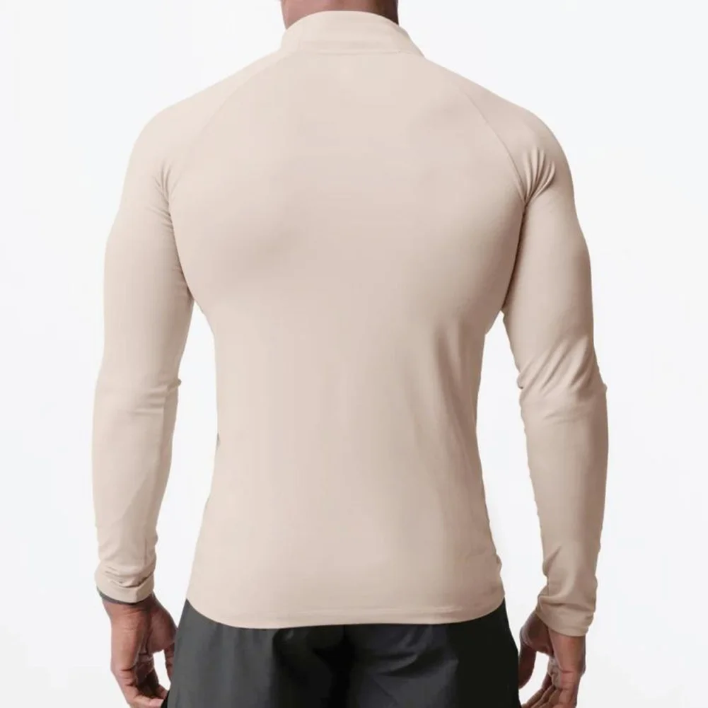 

Tee Men T-Shirt Solid Color Sports Quick Drying Slim Fit Active Sports Tops Half High Collar Muscle Long Sleeve
