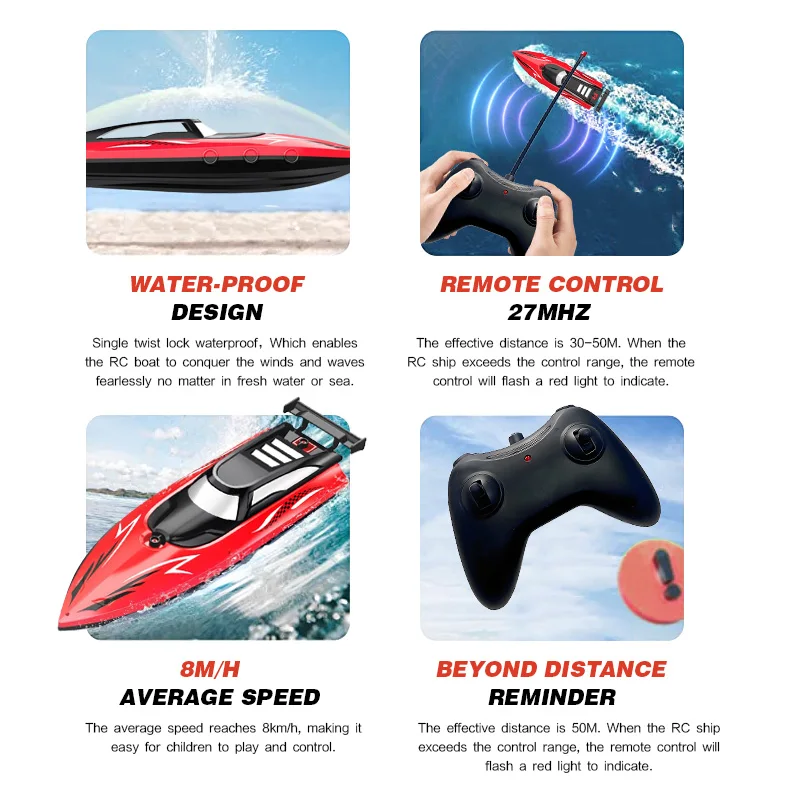 Bateau radiocommandé 2.4GHz haute vitesse avec deux batteries et télécommande