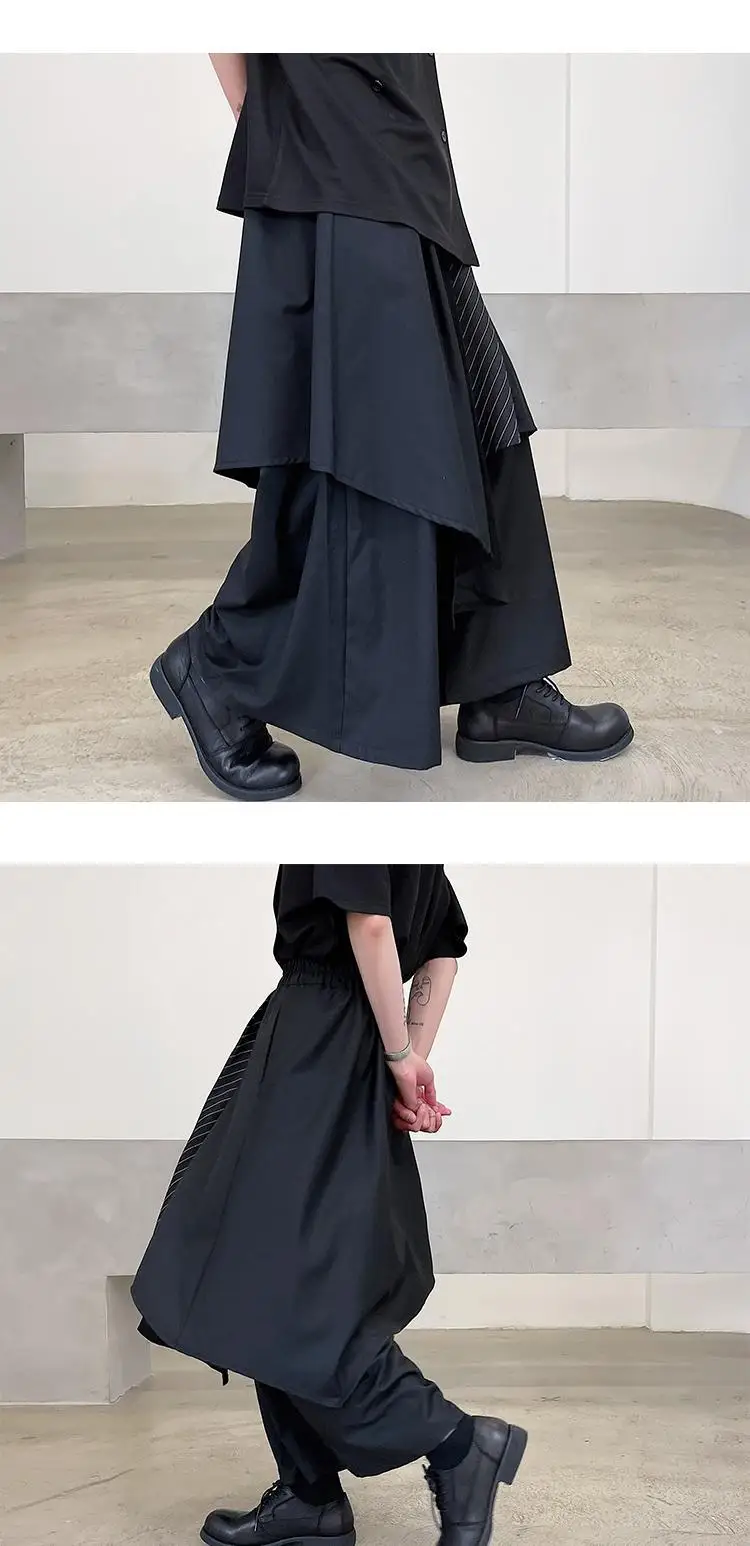2023 Men Black Irregular Pants Japanese Style Men Fashion Instagram Mixed Wind Kendo Samurai Culottes Party Dress Trousers
