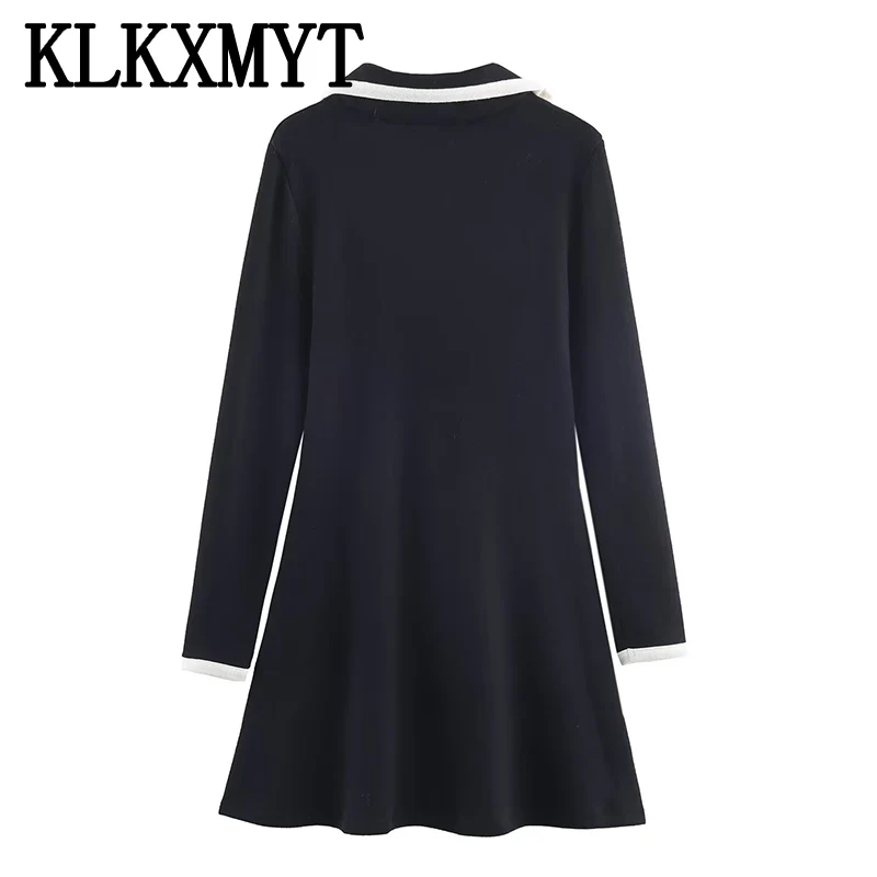 2026 Spring Autumn Casual Mini Dress Fashion Contrast Color Design Long Sleeve Dresses For Women Soft Elegant Short Dress